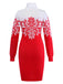 Red & White 1960s Snowflake Turtleneck Sweater Dress - vintage dress, retro fashion, elegant red