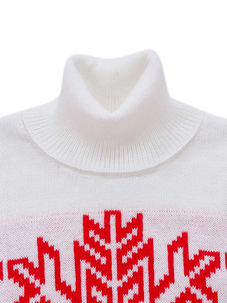 Red & White 1960s Snowflake Turtleneck Sweater Dress - vintage dress, retro fashion, elegant red
