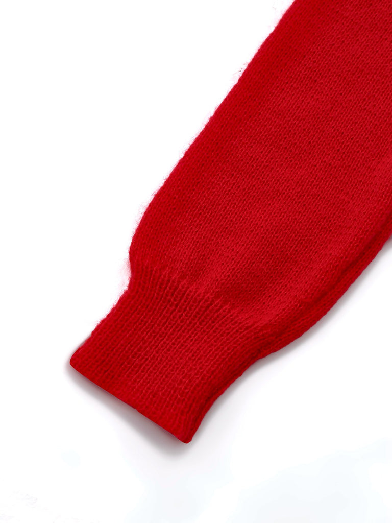 Red & White 1960s Snowflake Turtleneck Sweater Dress - vintage dress, retro fashion, elegant red