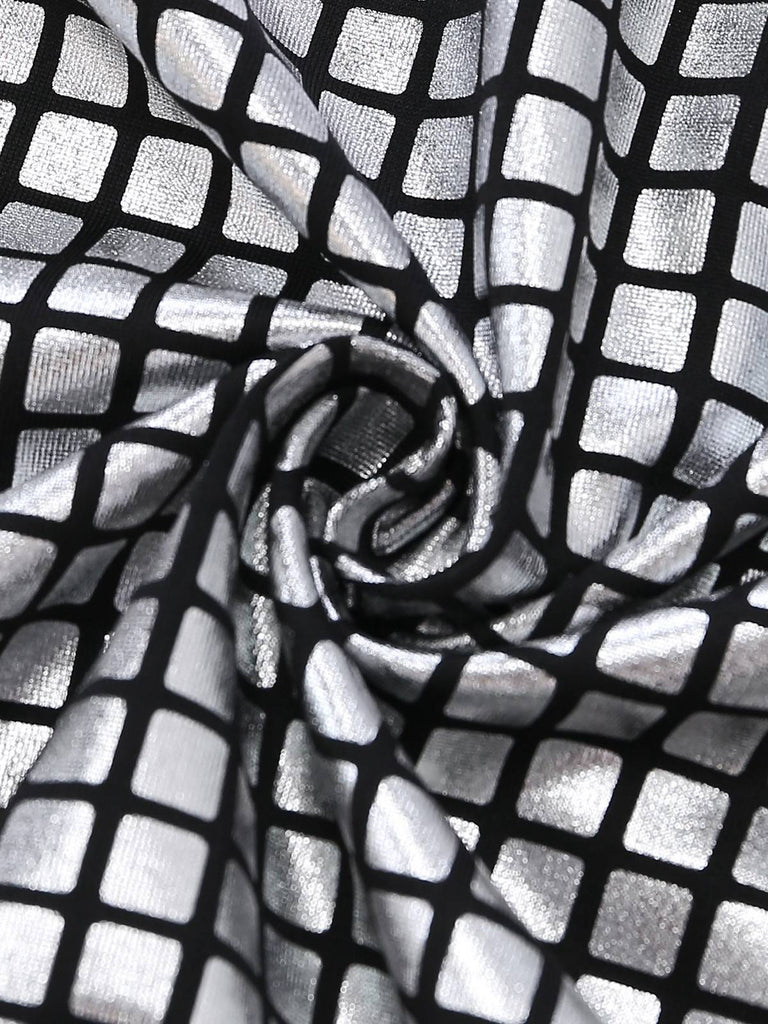 Silver 1960s Sparkly Square Sequin Mock Neck Mini Dress - vintage dress, retro fashion