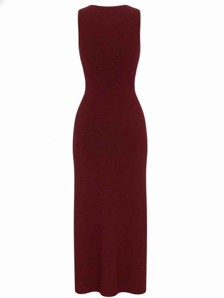 1960s Solid Sleeveless Single-Breasted Knitted Dress - vintage dress, retro fashion