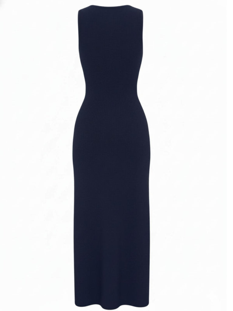 1960s Solid Sleeveless Single-Breasted Knitted Dress - vintage dress, retro fashion