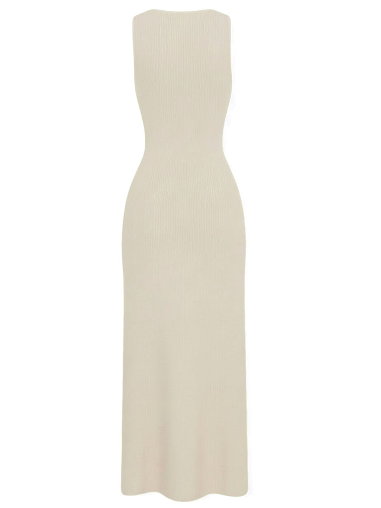 1960s Solid Sleeveless Single-Breasted Knitted Dress - vintage dress, retro fashion