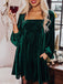 1960s Square Neck Puff Sleeve Velvet Pocket Babydoll Dress - vintage dress, retro fashion