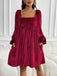 1960s Square Neck Puff Sleeve Velvet Pocket Babydoll Dress - vintage dress, retro fashion