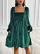 1960s Square Neck Puff Sleeve Velvet Pocket Babydoll Dress - vintage dress, retro fashion