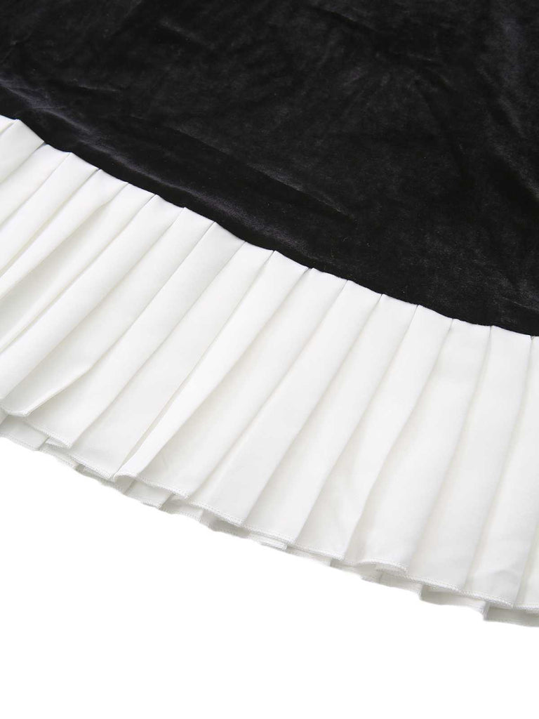 1960s Sweetheart Neck Contrast Velvet Pleated Hem Dress - vintage dress, retro fashion