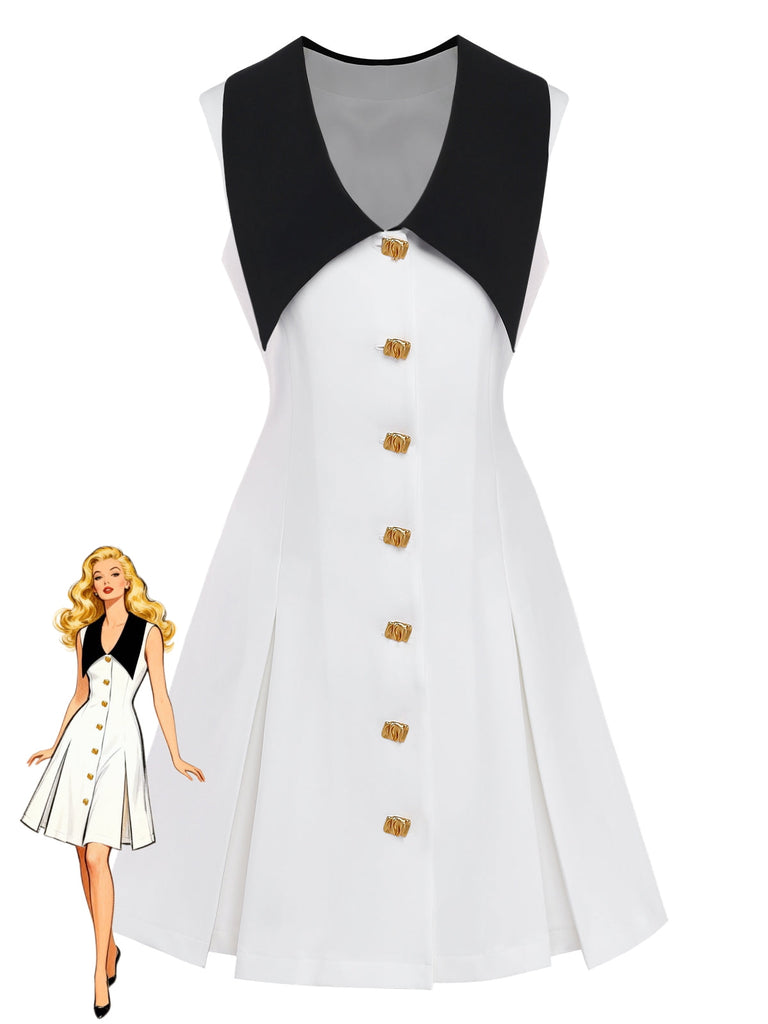 White 1960s Chelsea Collar Sleeveless Colorblock Mini Dress - vintage dress, retro fashion, pure white