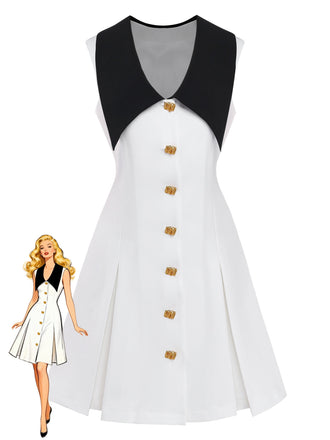 White 1960s Chelsea Collar Sleeveless Colorblock Mini Dress - vintage dress, retro fashion, pure white