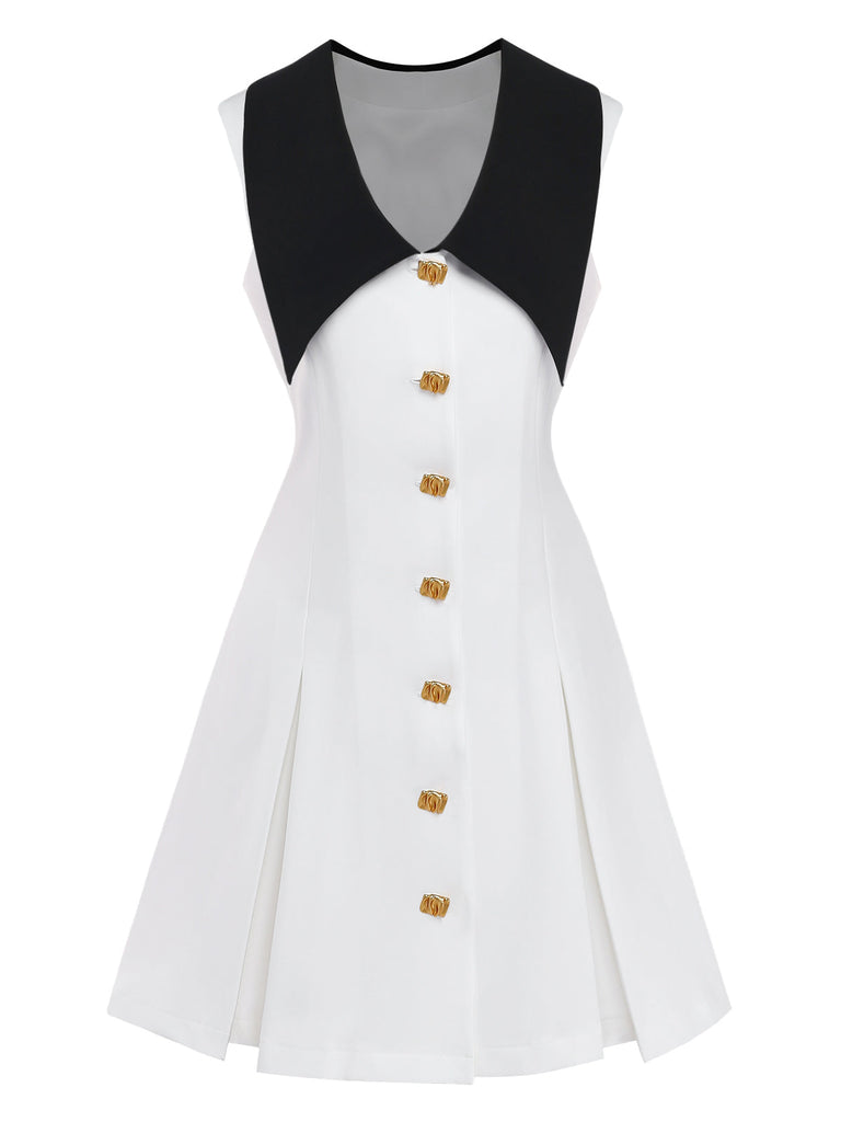 White 1960s Chelsea Collar Sleeveless Colorblock Mini Dress - vintage dress, retro fashion, pure white