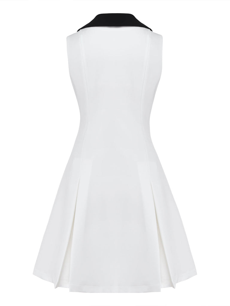 White 1960s Chelsea Collar Sleeveless Colorblock Mini Dress - vintage dress, retro fashion, pure white