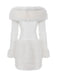 White 1960s Christmas Faux Fur Trim Off-Shoulder Dress - vintage dress, retro fashion, pure white