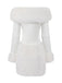 White 1960s Christmas Faux Fur Trim Off-Shoulder Dress - vintage dress, retro fashion, pure white