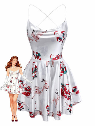 White 1960s Christmas Stain Layered Backless Strap Dress - vintage dress, retro fashion, elegant red