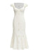 White 1960s Floral Cutout Cap Sleeve Fishtail Dress - vintage dress, retro fashion, pure white