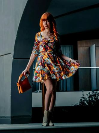 1960s Flare Sleeve Colorful Daisy Dress - vintage dress, retro fashion