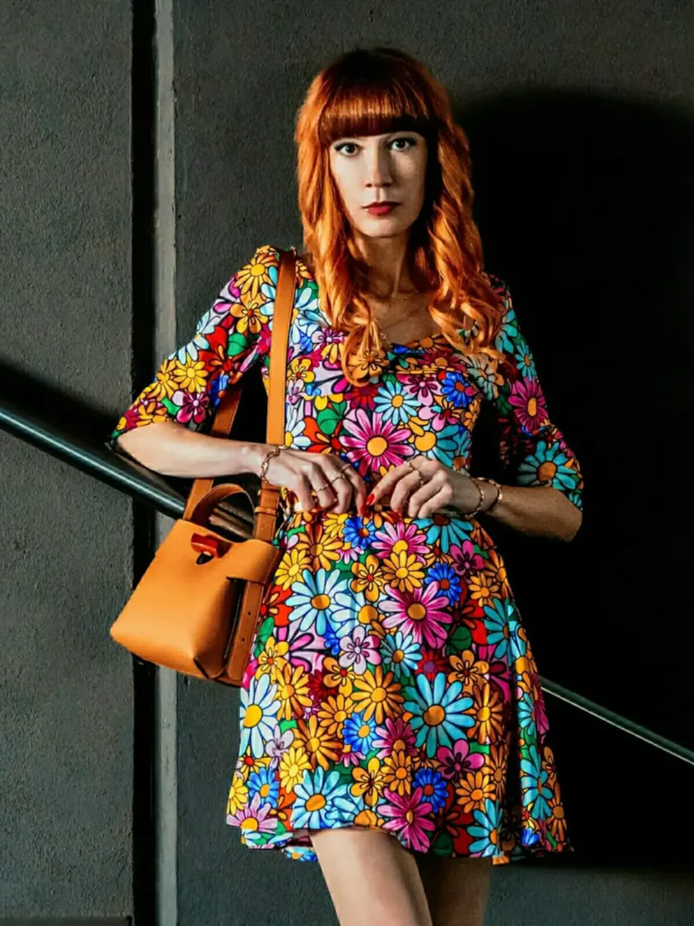 1960s Flare Sleeve Colorful Daisy Dress - vintage dress, retro fashion