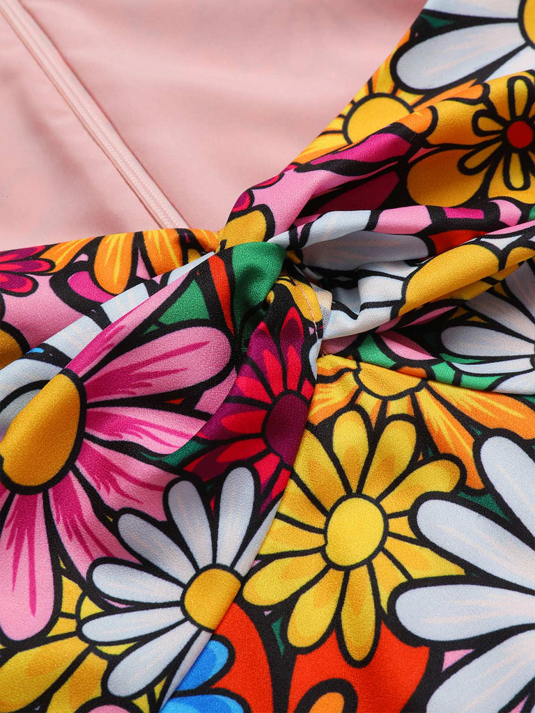 She slips into this 1960s Flare Sleeve Colorful Daisy Dress and suddenly it's a 1960s daydream