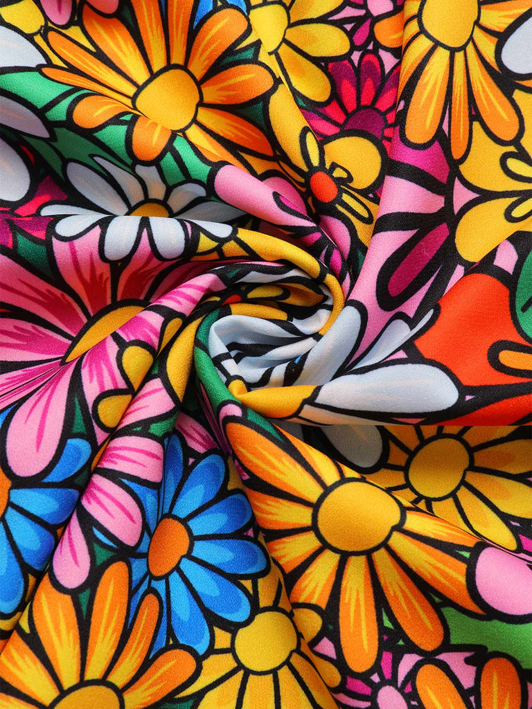 This 1960s Flare Sleeve Colorful Daisy Dress wraps her in 1960s elegance, one twirl at a time