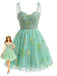 Green 1960s Floral Embroidered Mesh Tutu Dress, vintage dress, retro fashion, floral print - perfect for women who love vintage and retro fashion