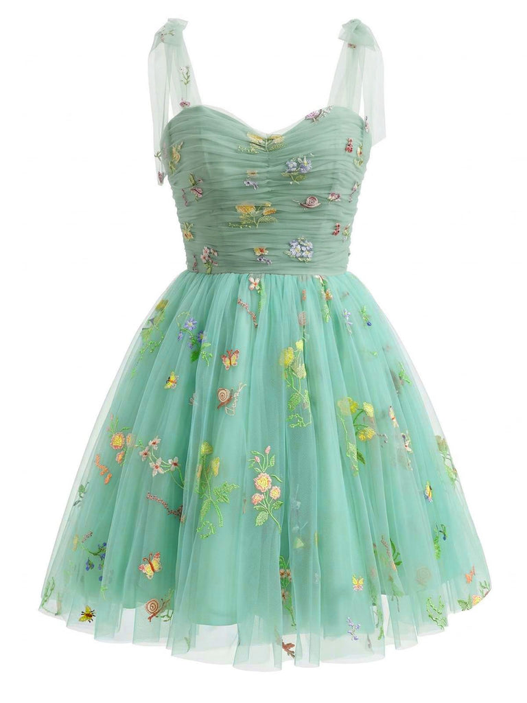 Green 1960s Floral Embroidered Mesh Tutu Dress, vintage dress, retro fashion, floral print - perfect for women who love vintage and retro fashion