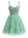 Green 1960s Floral Embroidered Mesh Tutu Dress, vintage dress, retro fashion, floral print - perfect for women who love vintage and retro fashion