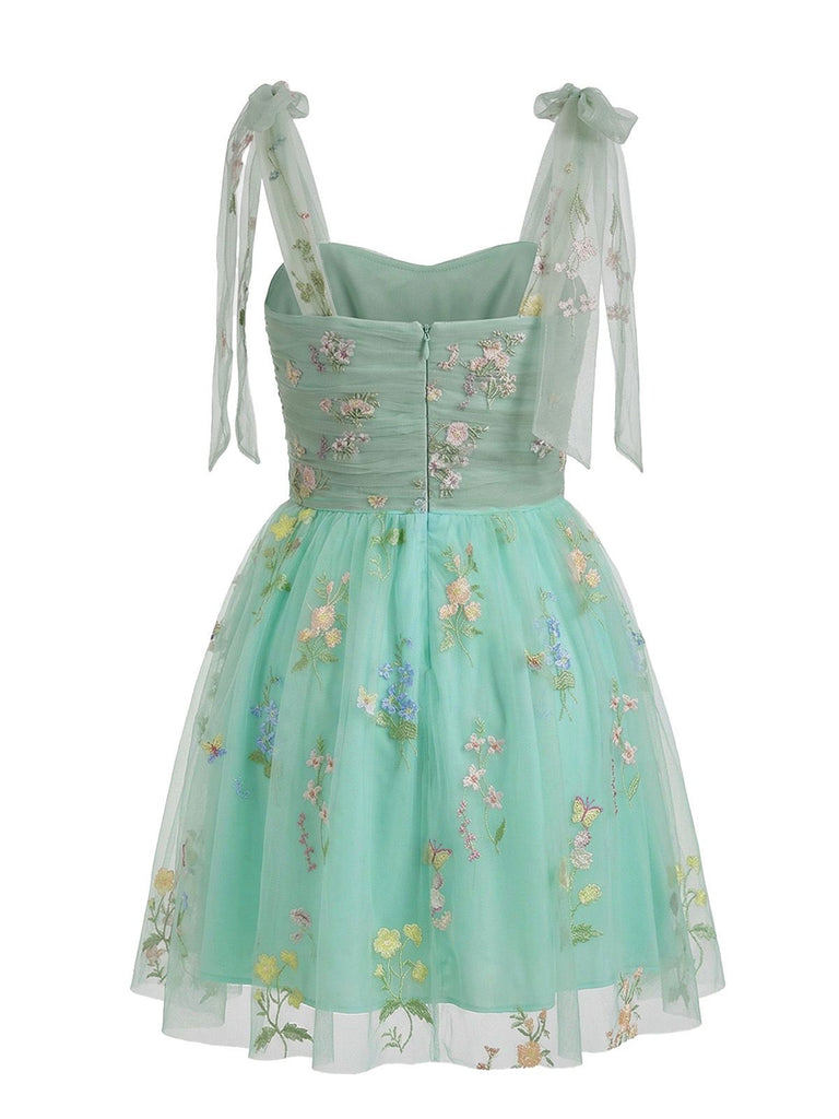Green 1960s Floral Embroidered Mesh Tutu Dress, vintage dress, retro fashion, floral print - perfect for women who love vintage and retro fashion
