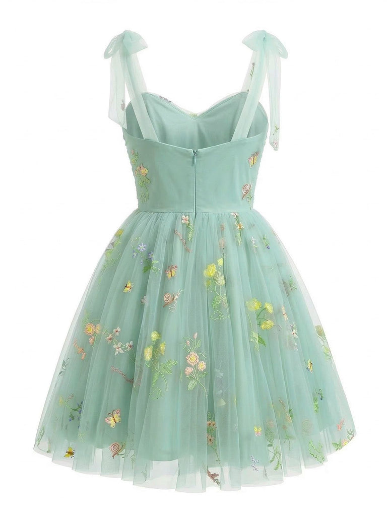 Green 1960s Floral Embroidered Mesh Tutu Dress, vintage dress, retro fashion, floral print - perfect for women who love vintage and retro fashion