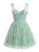 Green 1960s Floral Embroidered Mesh Tutu Dress, vintage dress, retro fashion, floral print - perfect for women who love vintage and retro fashion