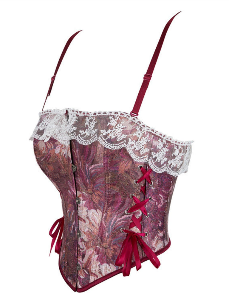 1960s Floral Lace Spaghetti Straps Corset Top - vintage fashion, retro style