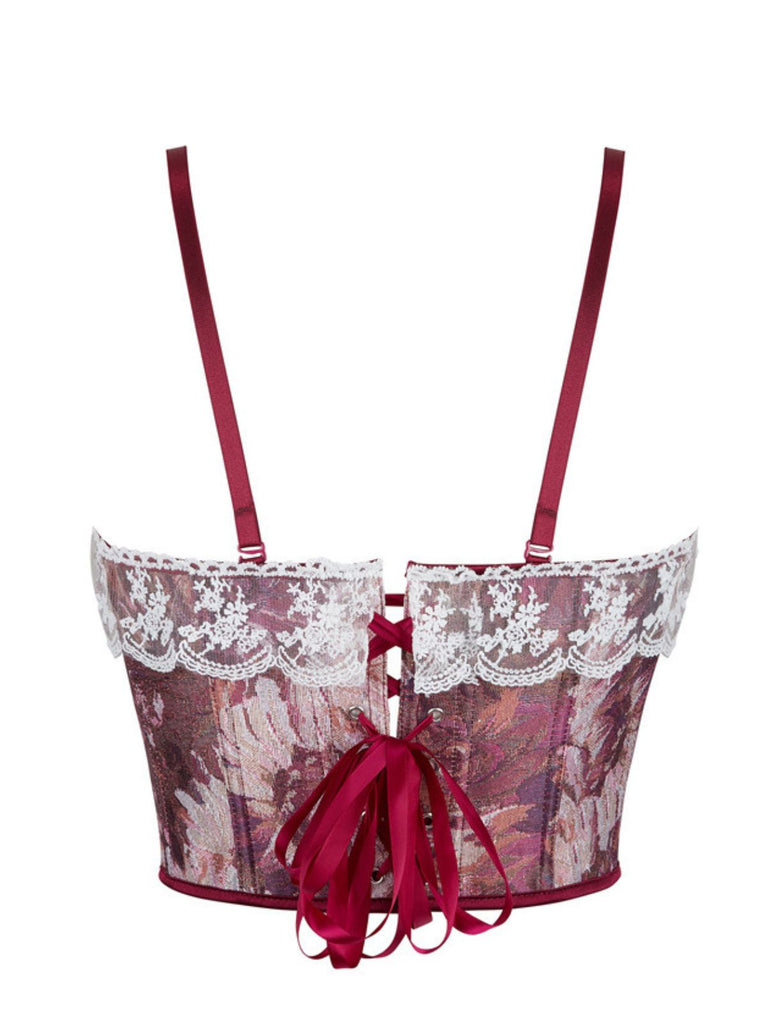 1960s Floral Lace Spaghetti Straps Corset Top - vintage fashion, retro style