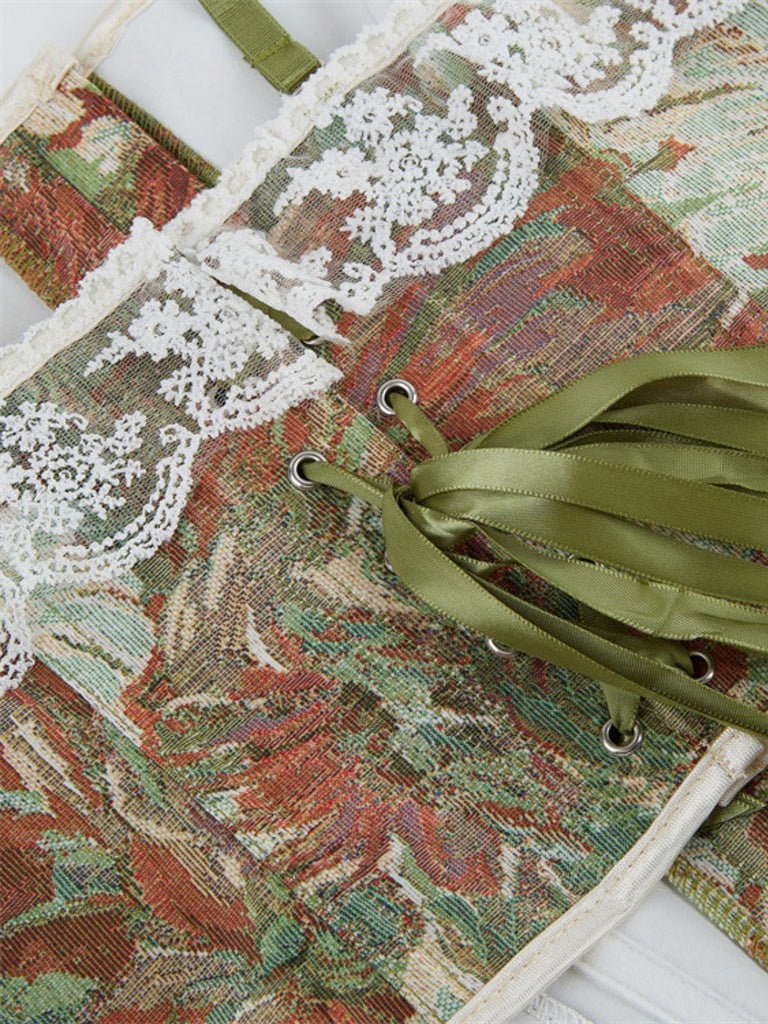 1960s Floral Lace Spaghetti Straps Corset Top - vintage fashion, retro style