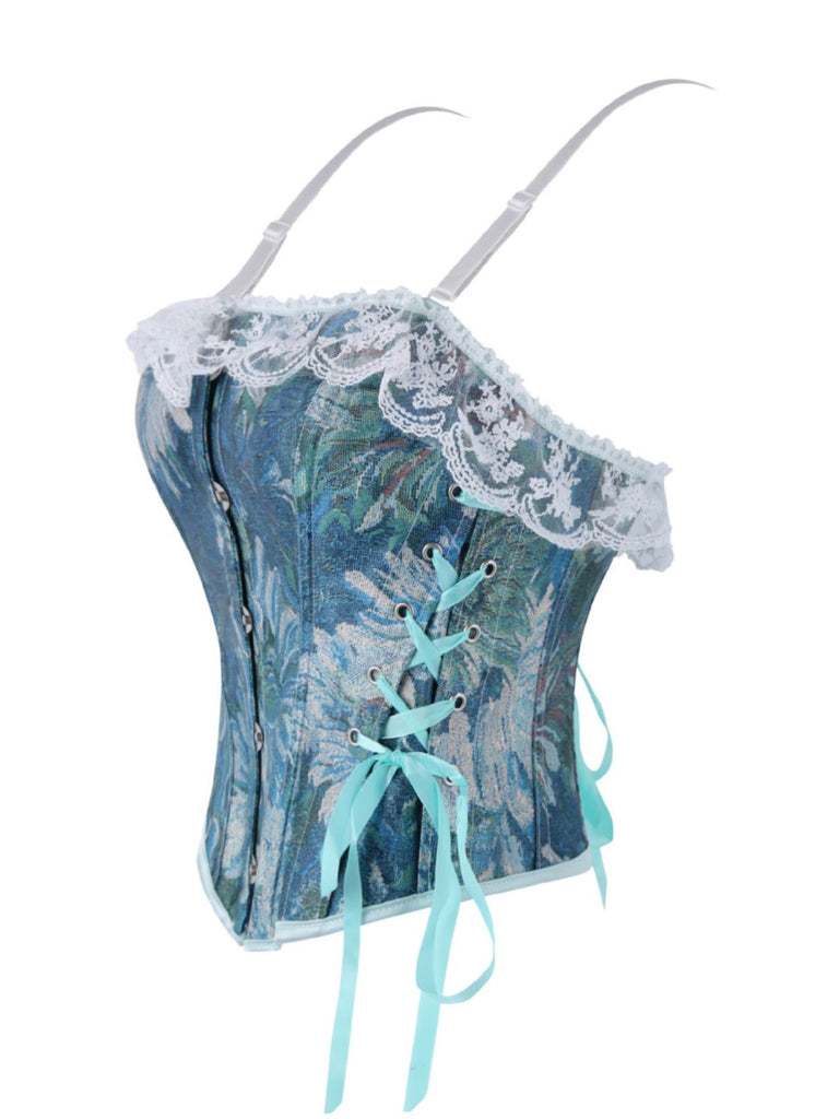 1960s Floral Lace Spaghetti Straps Corset Top - vintage fashion, retro style