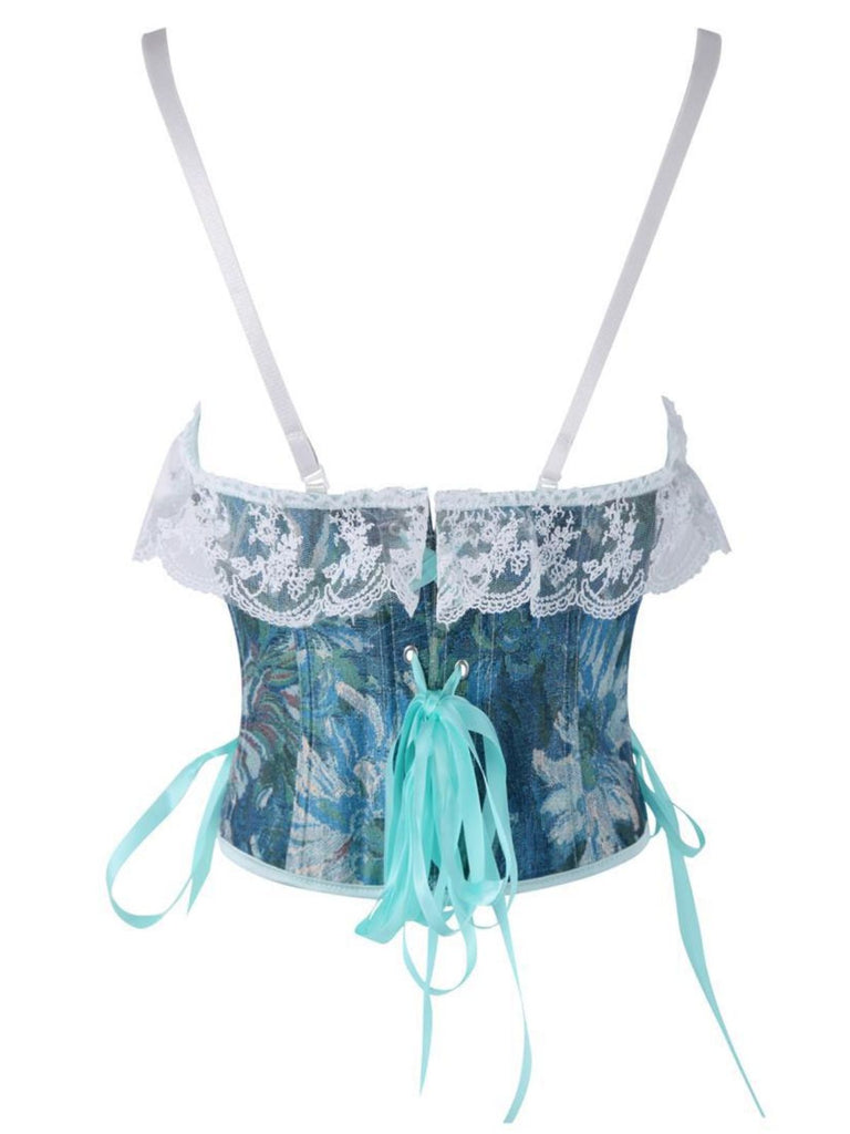 1960s Floral Lace Spaghetti Straps Corset Top - vintage fashion, retro style