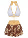1960s Floral Print Tie-Front Layered Bikini Set - vintage fashion, retro style, elegant red