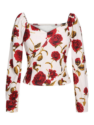 1960s French Rose Floral Slashed Blouse, vintage top, retro blouse - perfect for women who love vintage and retro fashion