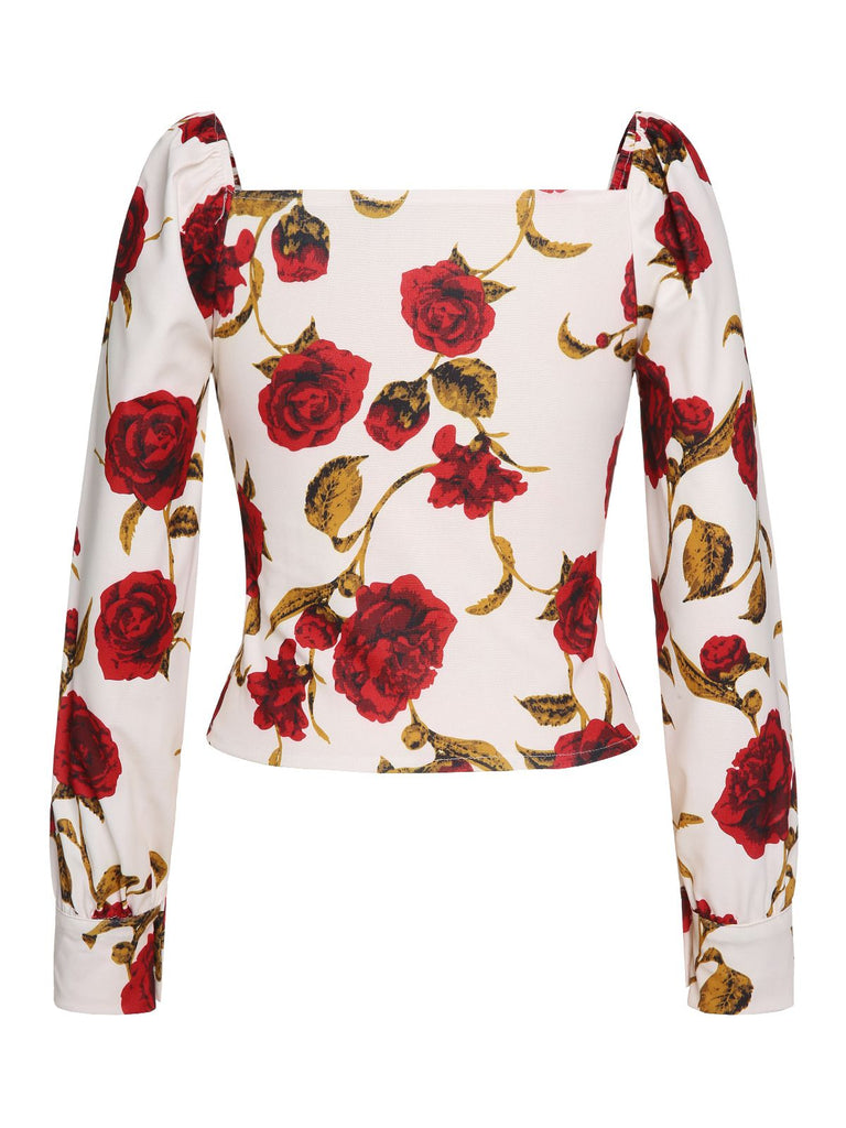 1960s French Rose Floral Slashed Blouse, vintage top, retro blouse - perfect for women who love vintage and retro fashion