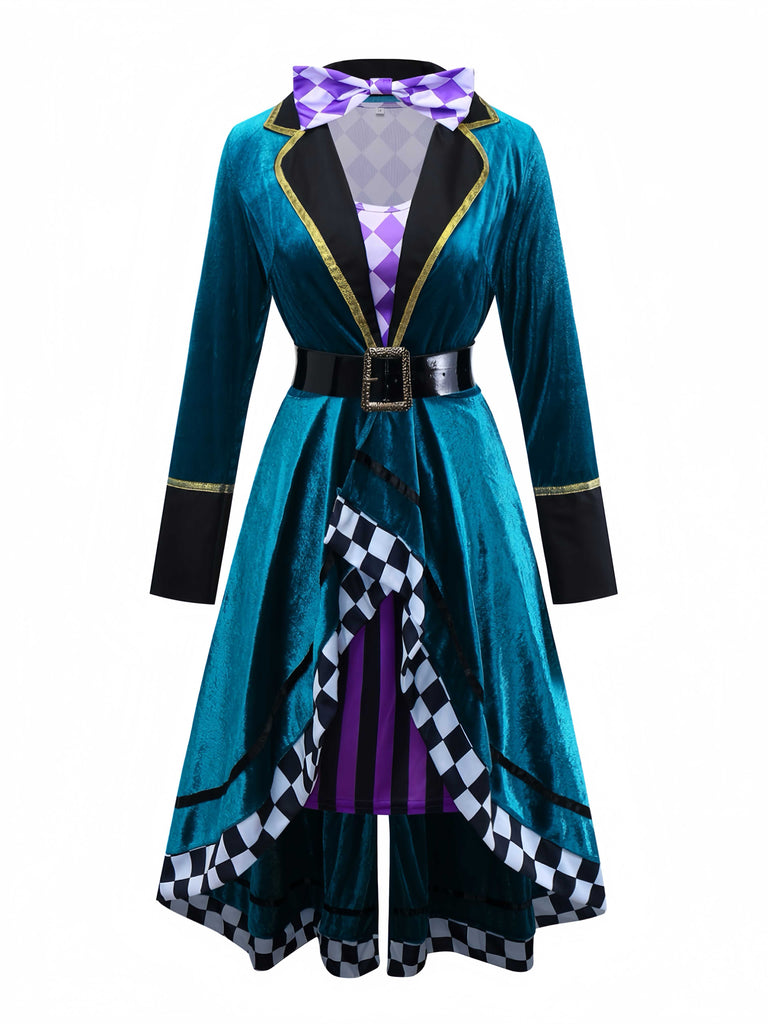 1960s Halloween Mad Hatter Long Sleeve Belt Costume Set