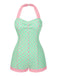 1960s Halter Contrast Polka Dots Heart Swimsuit - vintage swimsuit, pin-up style