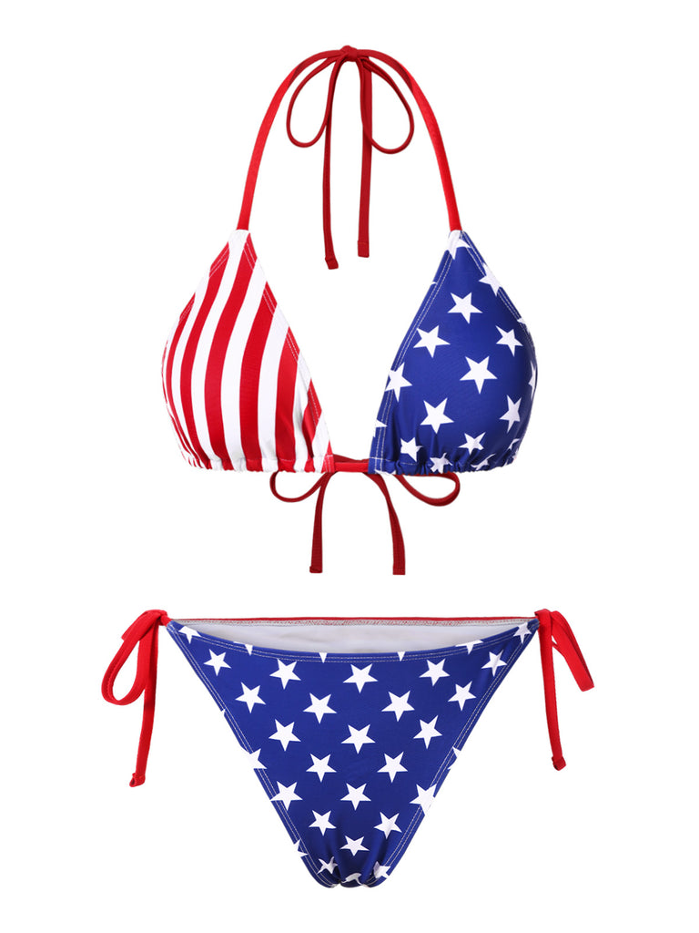 1960s Halter Contrast Stripes Stars Bikini: 1960s Riviera elegance, reimagined for her