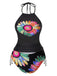 1960s Halter Neon Daisy Lace-Up Tankini Set - vintage fashion, retro style