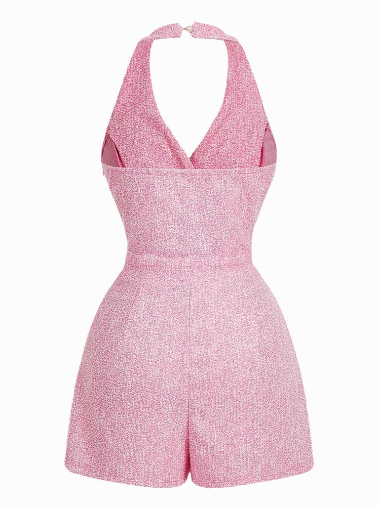 1960s Halter Pearl Button Solid Romper - vintage jumpsuit, retro fashion