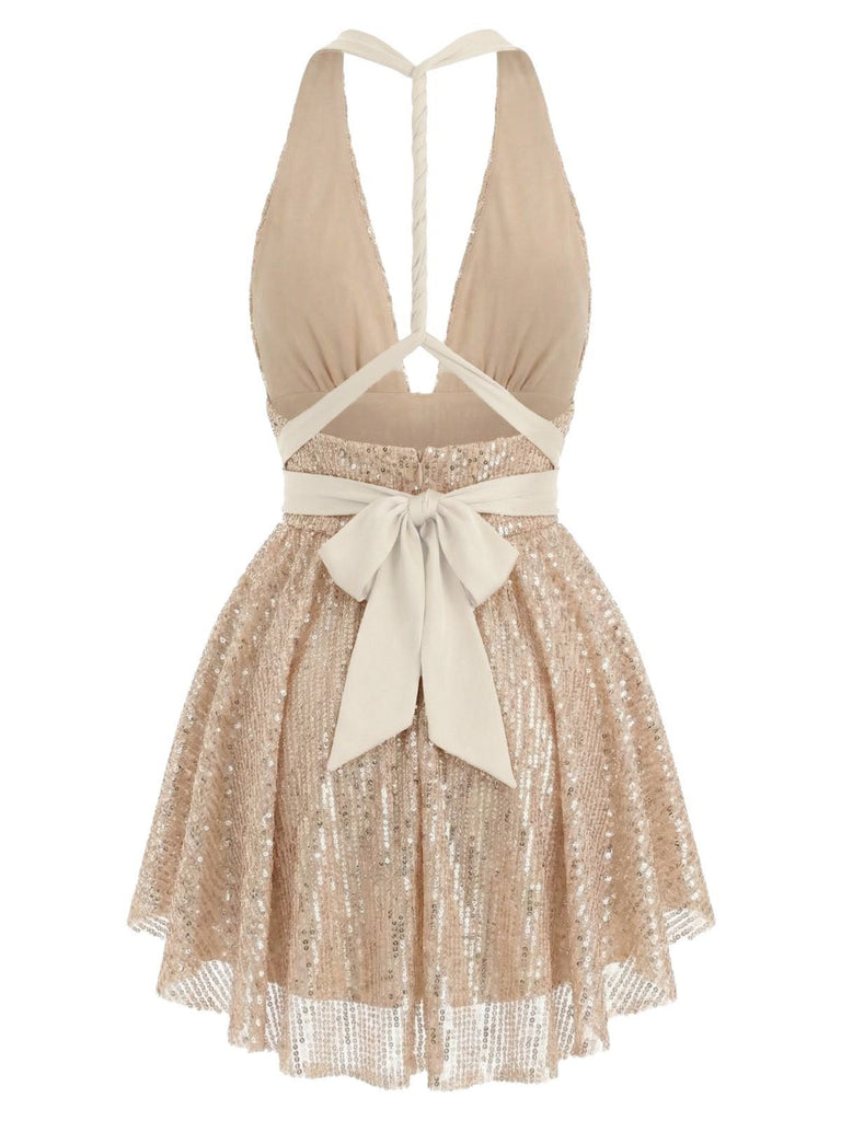 1960s Halter Plunging Sequins Bow-Tie Dress, vintage dress, retro fashion - perfect for women who love vintage and retro fashion
