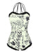 She's wearing 1960s Halter Printed Ruffles One-Piece Swimsuit and the whole beach remembers the 1960s