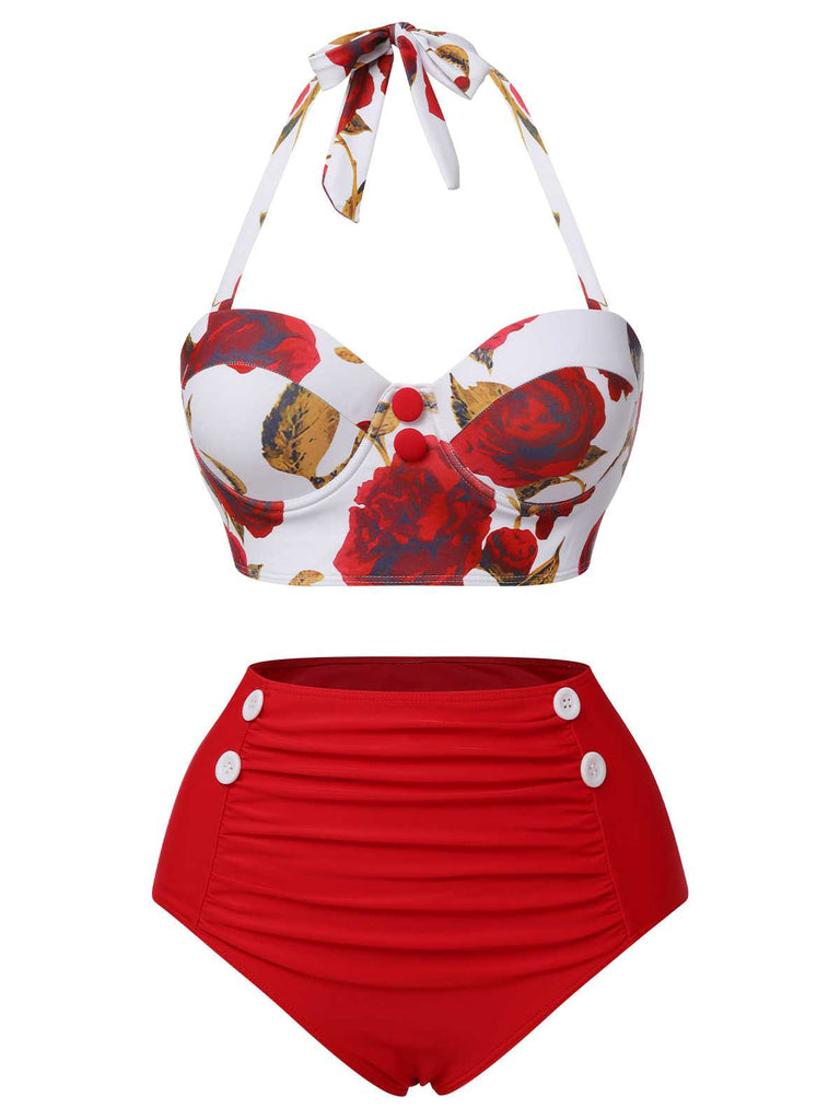 1960s Halter Roses Swimsuit: 1960s Riviera elegance, reimagined for her