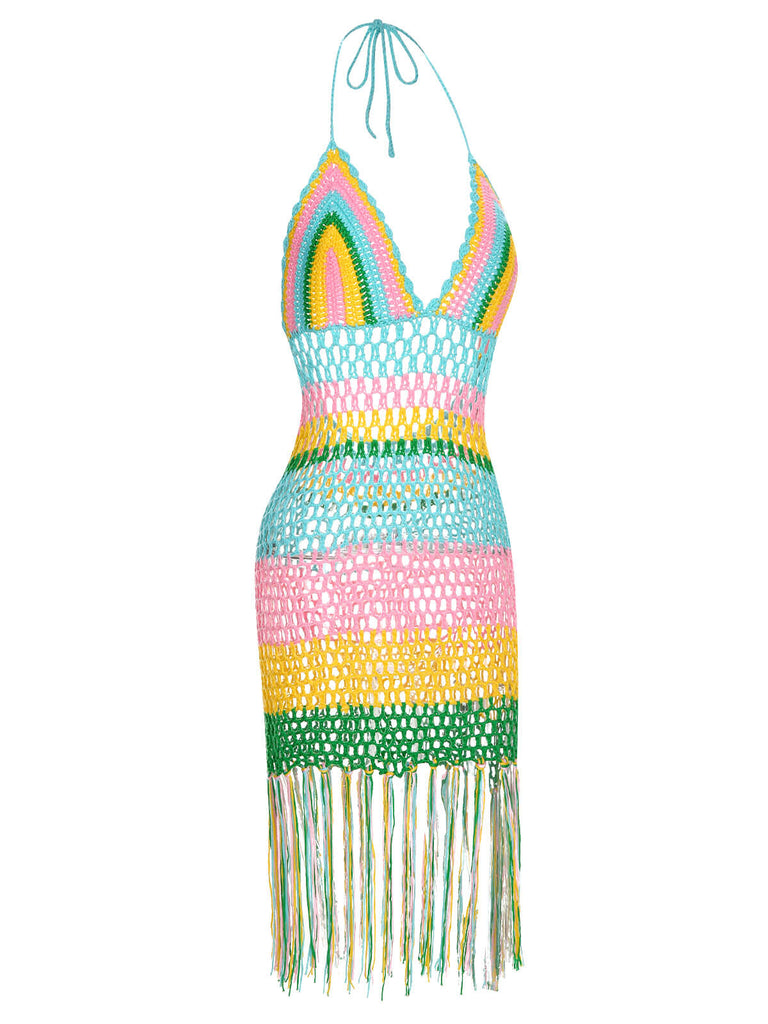 1960s Handmade Crochet Tassel Halter Cover-Up: timeless 1960s elegance she makes her own