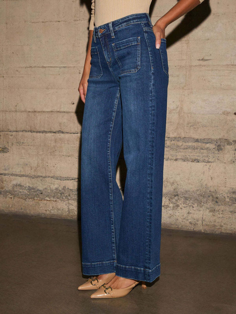 1960s High Waist Wide-Leg Patch Pocket Jeans - vintage fashion, retro style