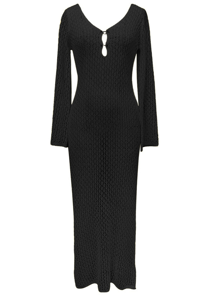1960s Hollow Knitted Maxi Dress Cover-Up — the kind of 1960s dress that makes strangers smile