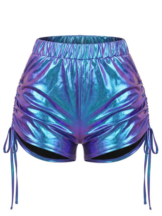 1960s Holographic Drawstring Metallic Shorts, vintage fashion, retro style - vintage inspired fashion