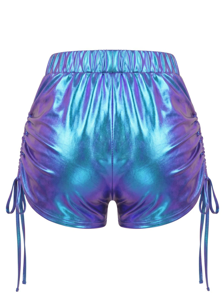 1960s Holographic Drawstring Metallic Shorts, vintage fashion, retro style - vintage inspired fashion